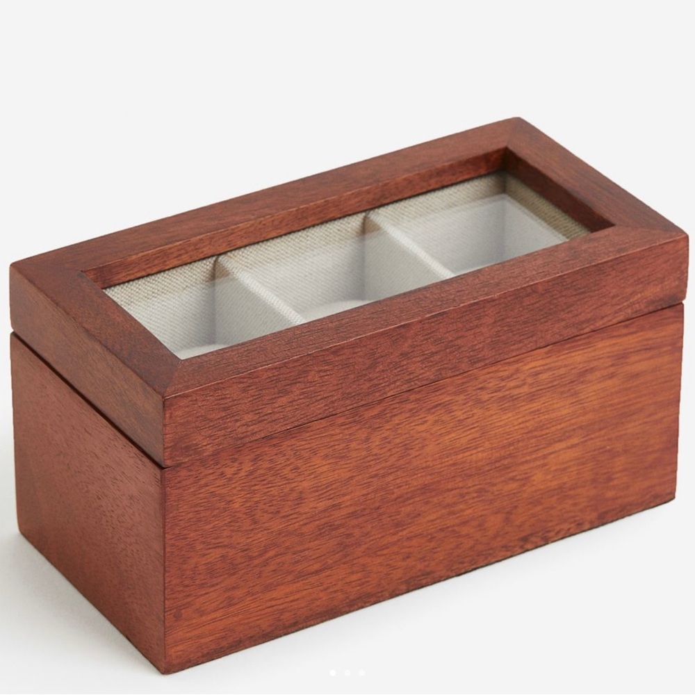 H & M brown wood watch box